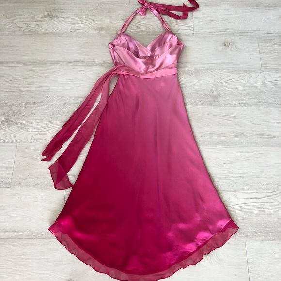 Cache Pink Ombré Satin Silk Halter Gown Dress - Picture 14 of 16